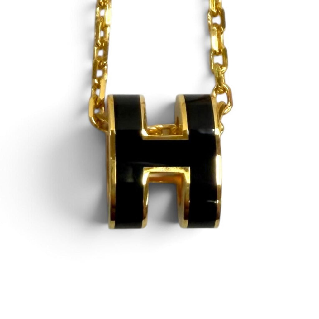 Hermes Pendant Mini Pop H Necklace Black Gold — view 4
