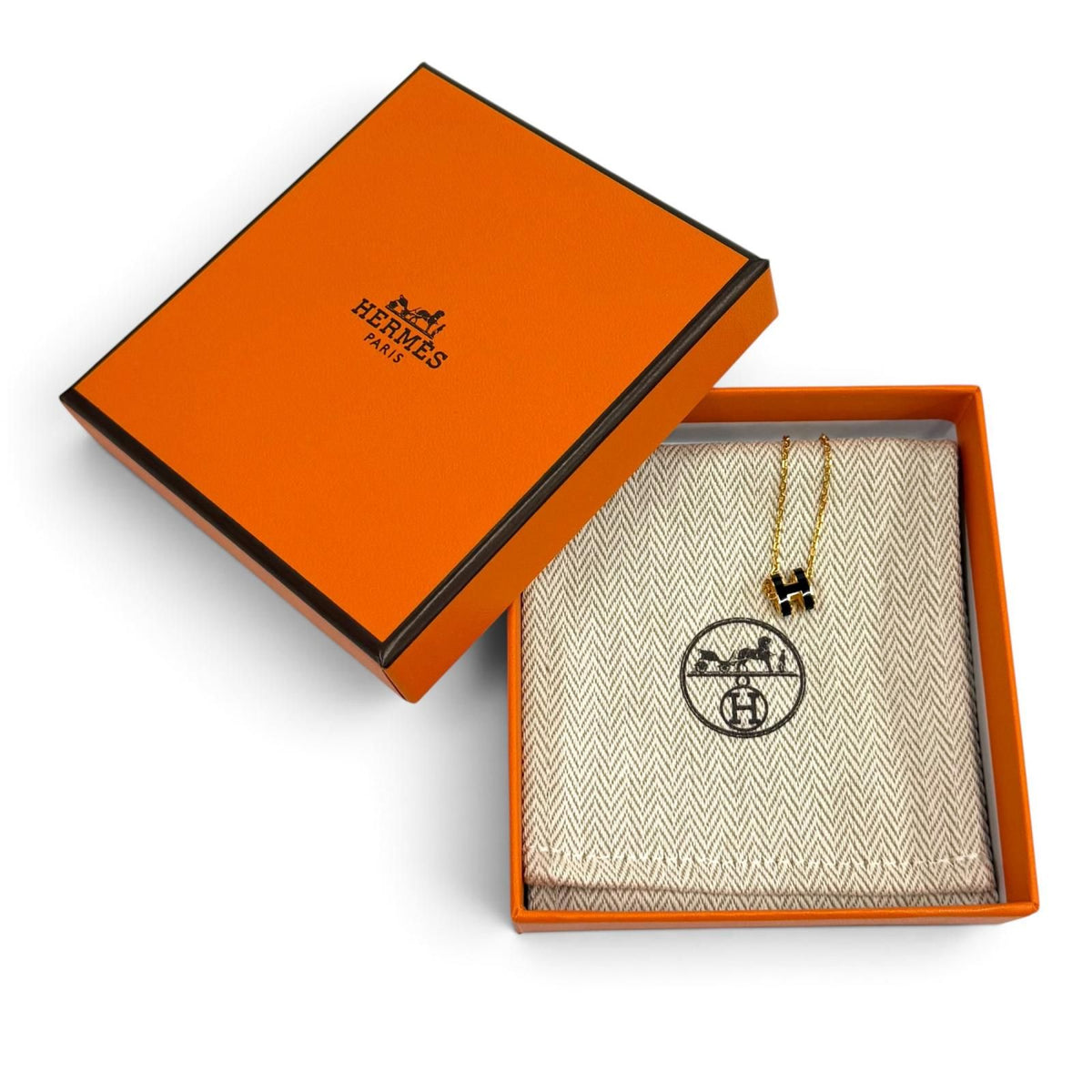 Hermes Pendant Mini Pop H Necklace Black Gold — view 2