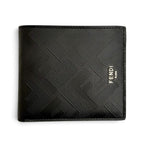 Fendi Shadow Calfskin Logo Compact Wallet Billfold Bifold Black