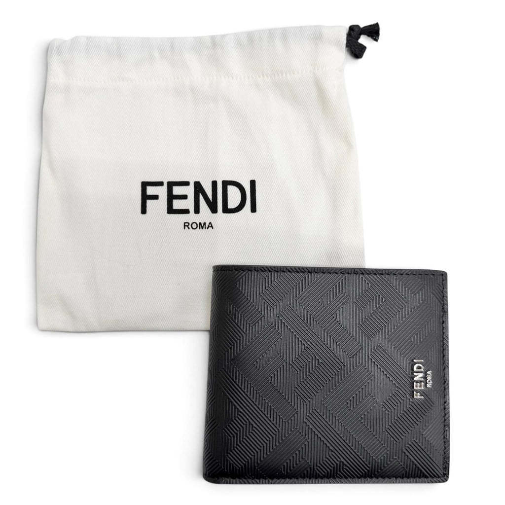 Fendi Shadow Calfskin Logo Compact Wallet Billfold Bifold Black — view 2