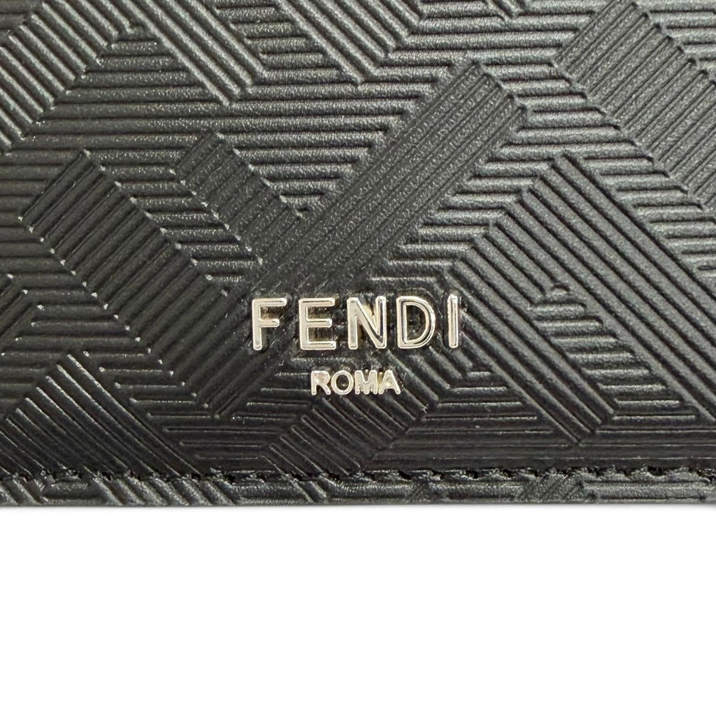 Fendi Shadow Calfskin Logo Compact Wallet Billfold Bifold Black — view 7