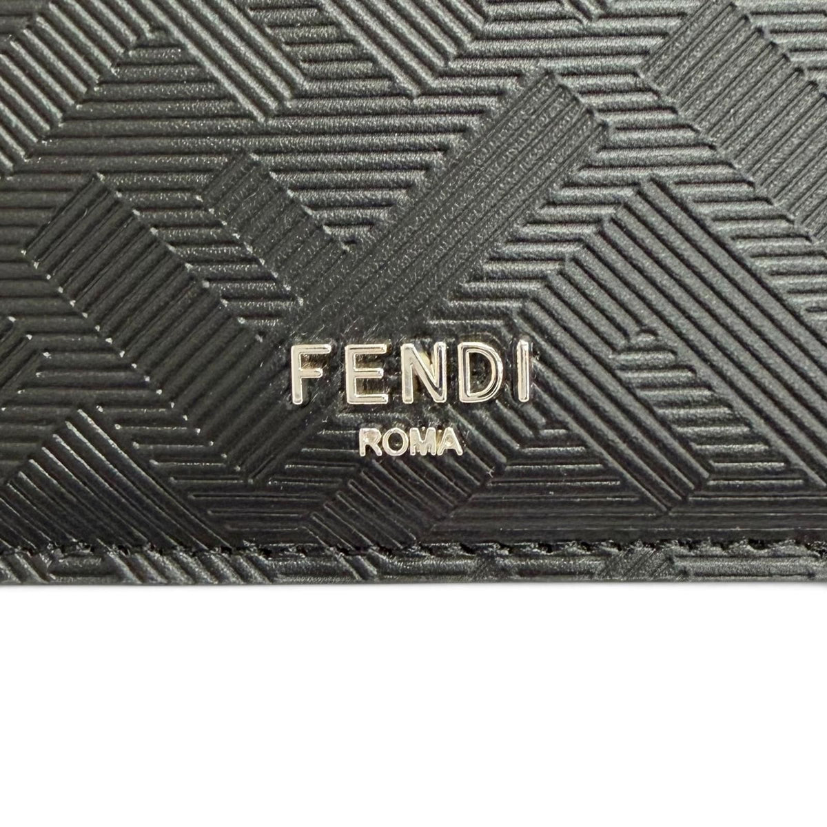 Fendi Shadow Calfskin Logo Compact Wallet Billfold Bifold Black — view 7