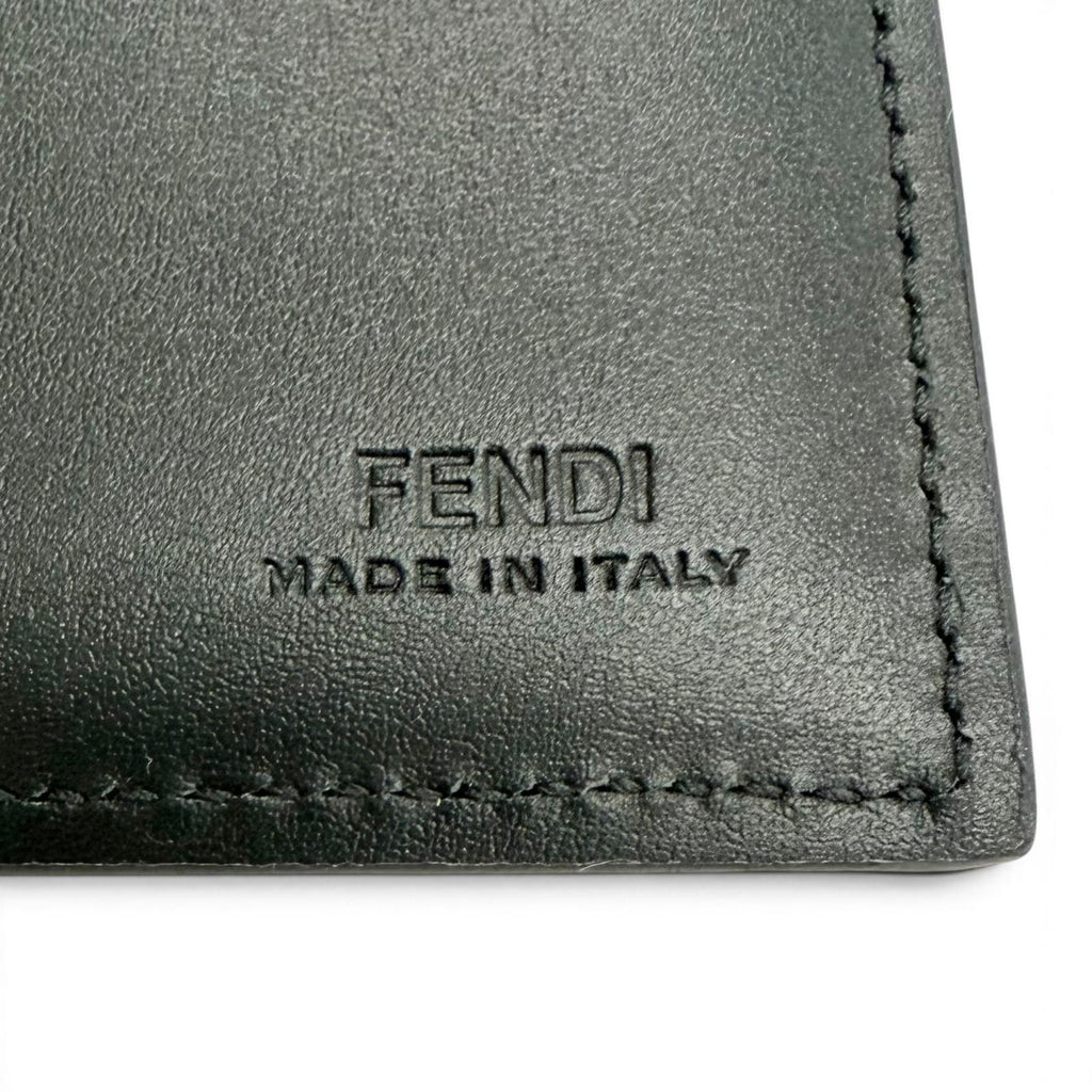 Fendi Shadow Calfskin Logo Compact Wallet Billfold Bifold Black — view 8