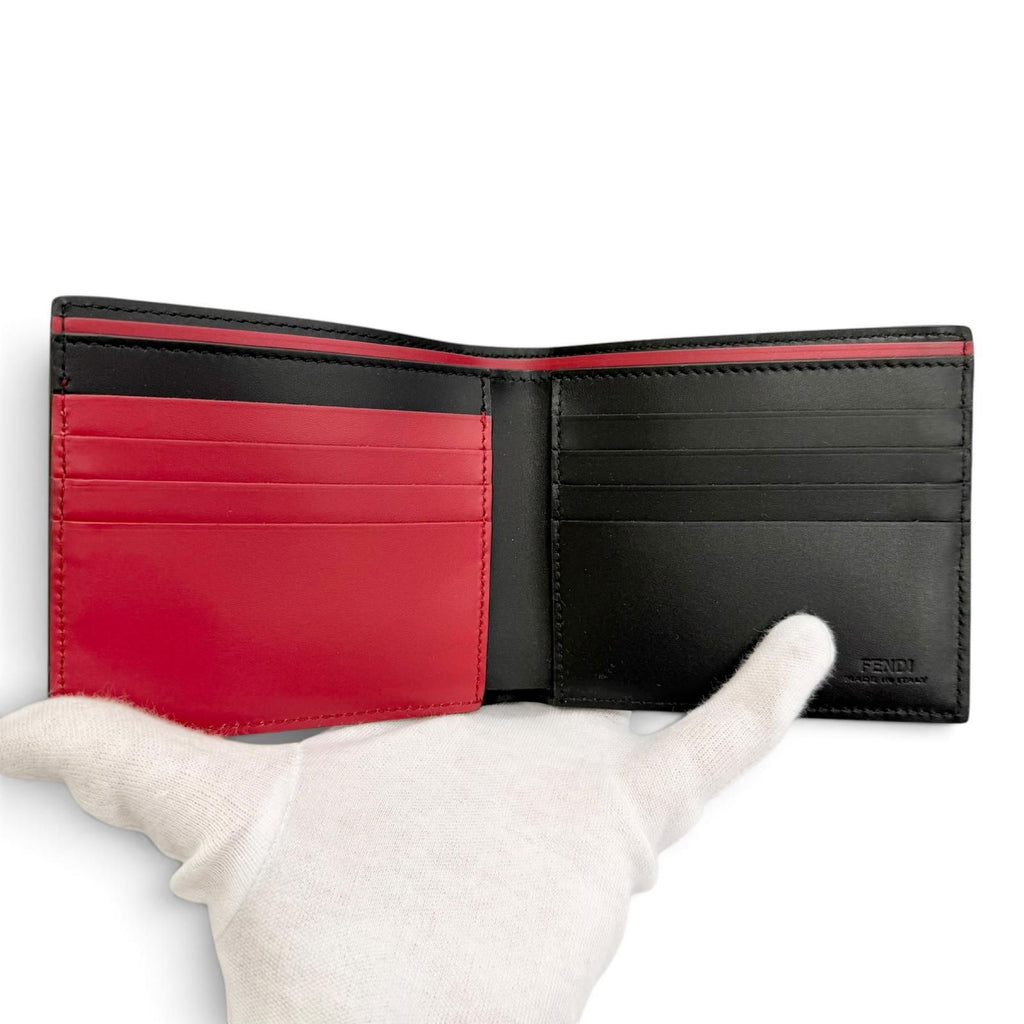Fendi Shadow Calfskin Logo Compact Wallet Billfold Bifold Black — view 5
