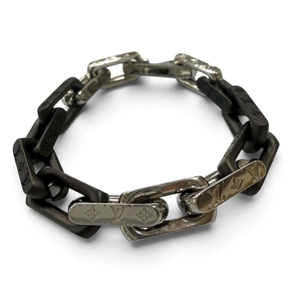 Louis Vuitton Bracelet Monogram Chain Silver Black