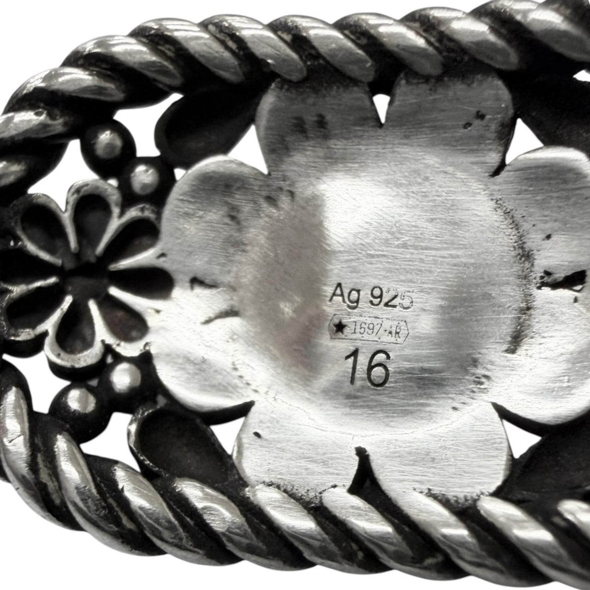 Gucci Rhinestone Crystal Floral Interlocking G Bangle Silver Green 16 Bracelet — view 7