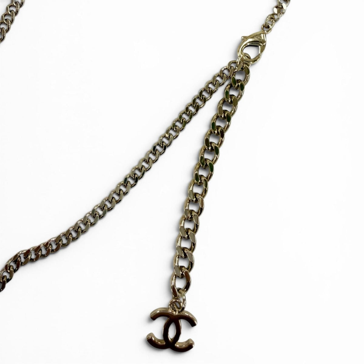 Chanel CC Logo Denim Design Chain Necklace Indigo Blue Gold — view 7