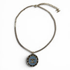 Chanel CC Logo Denim Design Chain Necklace Indigo Blue Gold — view 2