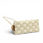 Celine Triomphe Canvas Logo Chain Clutch Shoulder Bag Off White Brown — view 4