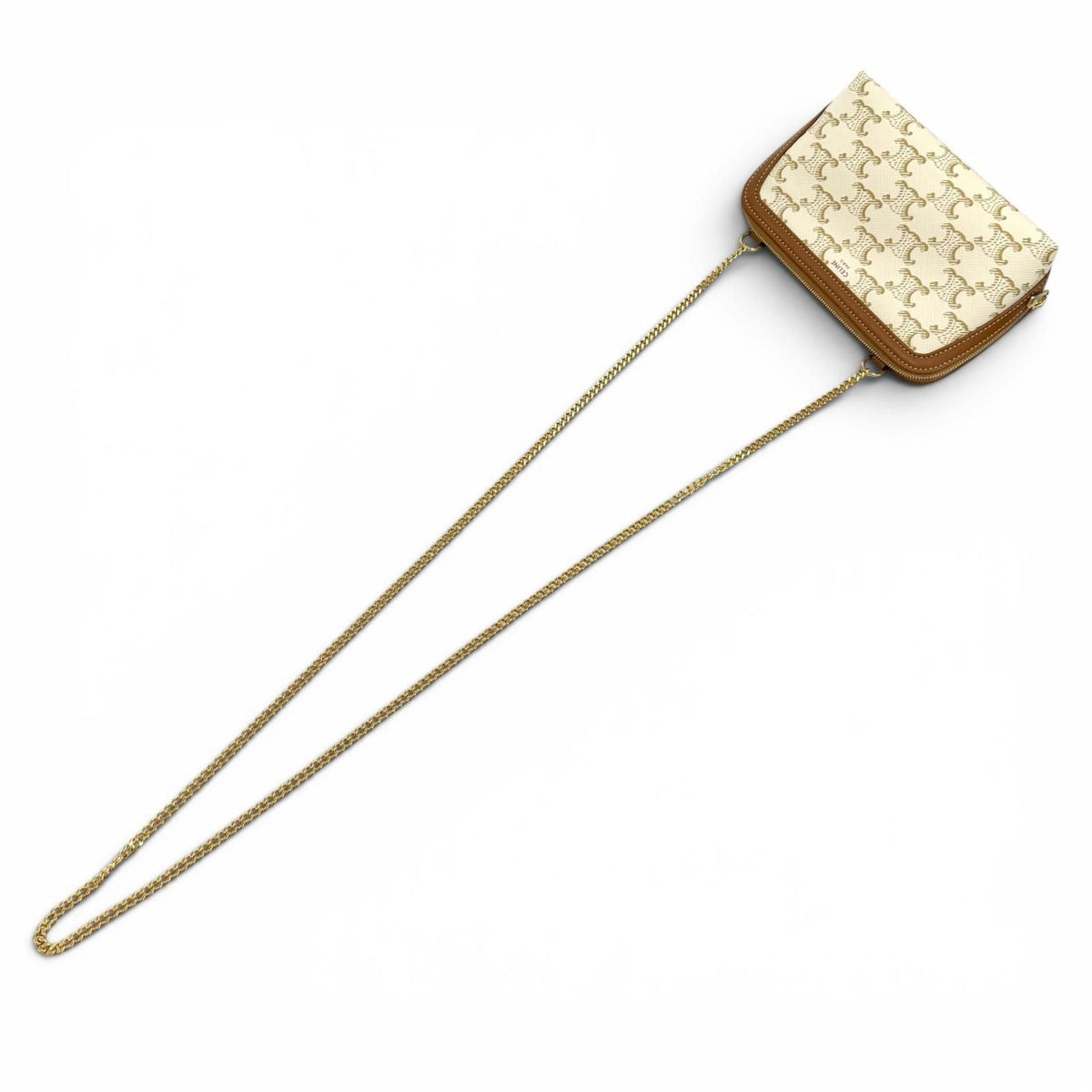 Celine Triomphe Canvas Logo Chain Clutch Shoulder Bag Off White Brown — view 8