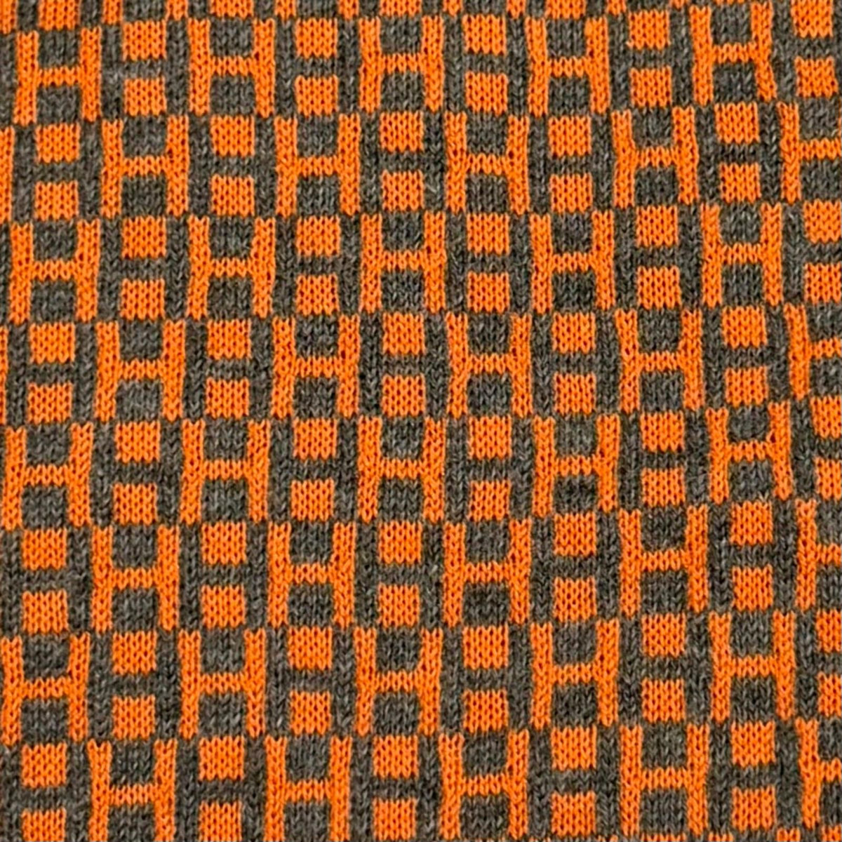 Hermes Cashmere Silk Blend H Logo All Over Print Shawl Scarf Navy Orange — view 6