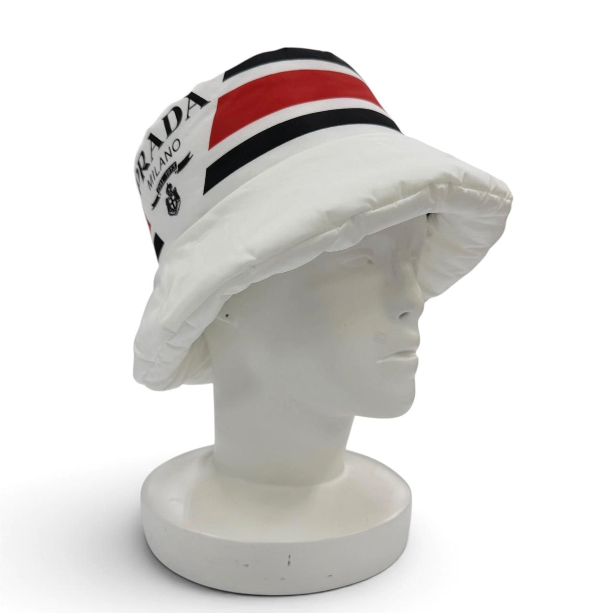 Prada Nylon Padded Hat Logo Design Bucket Hat White
