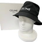 Celine Logo Print Cotton Gabardine Bucket Hat Black — view 2