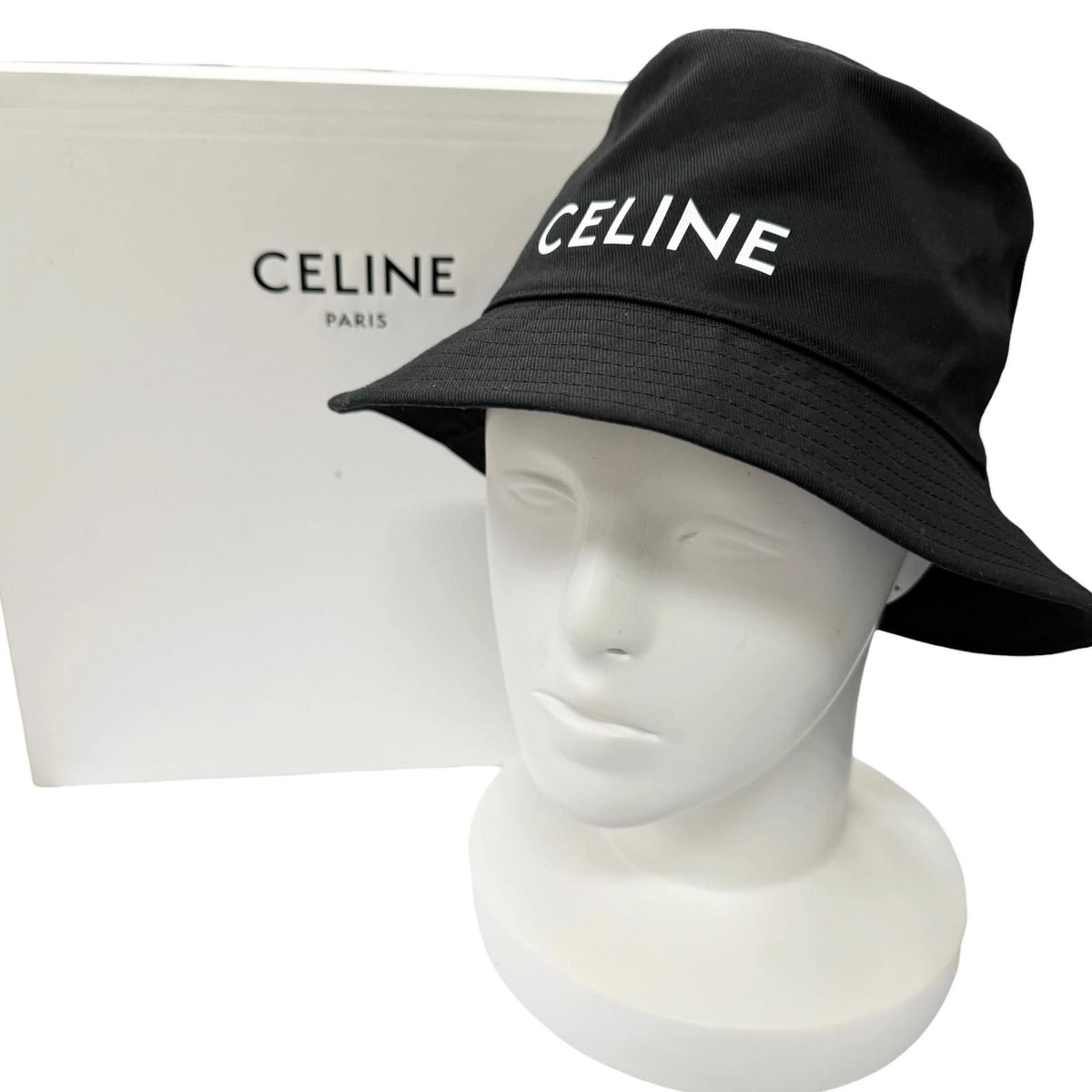 Celine Logo Print Cotton Gabardine Bucket Hat Black — view 2