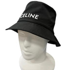 Celine Logo Print Cotton Gabardine Bucket Hat Black