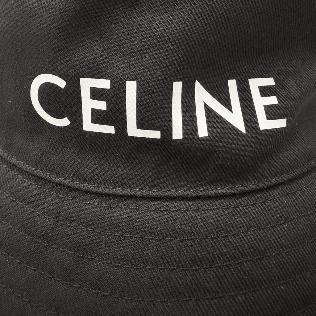 Celine Logo Print Cotton Gabardine Bucket Hat Black — view 6
