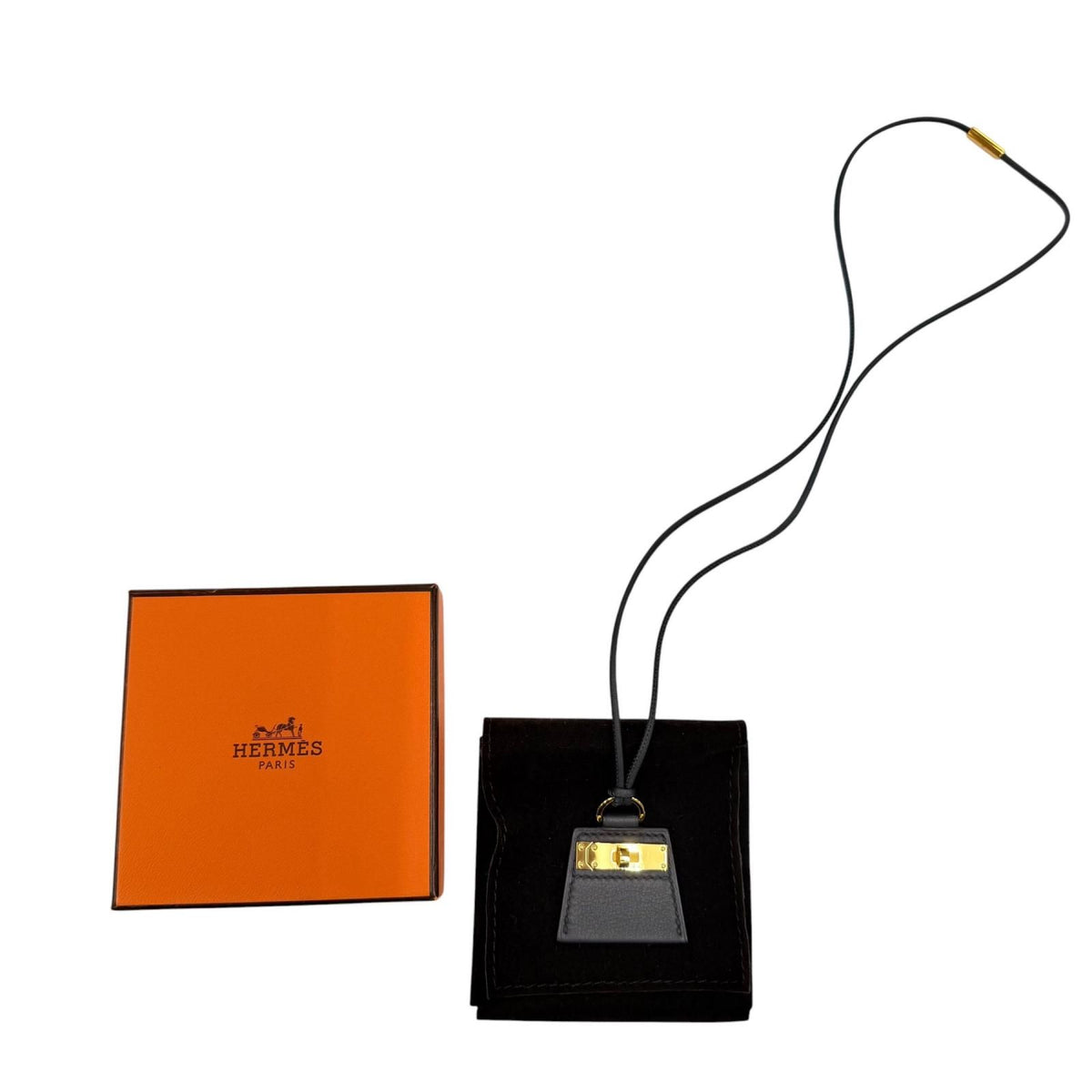 Hermes Monpetit Kelly PM Mon Petit Gold Leather Necklace Black — view 2