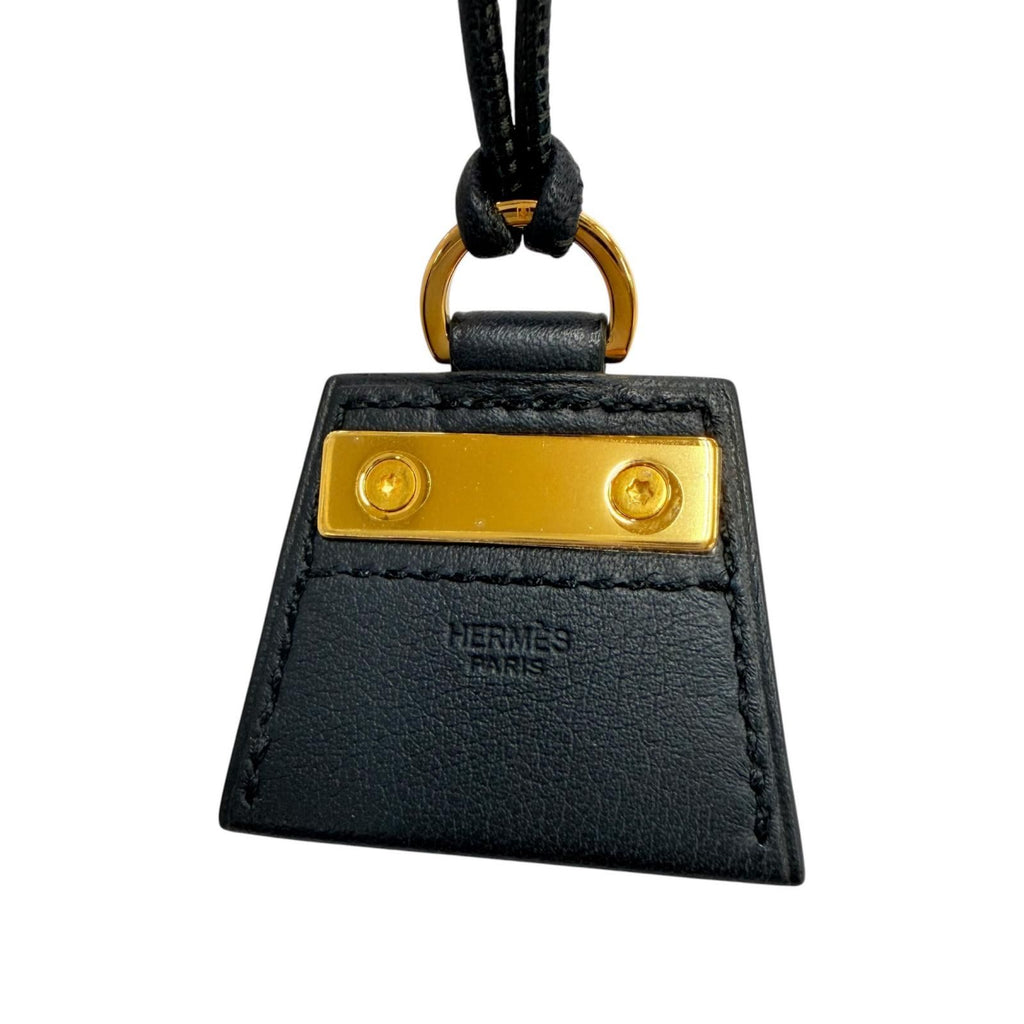 Hermes Monpetit Kelly PM Mon Petit Gold Leather Necklace Black — view 6