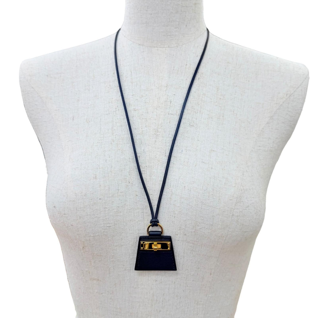 Hermes Monpetit Kelly PM Mon Petit Gold Leather Necklace Black — view 4
