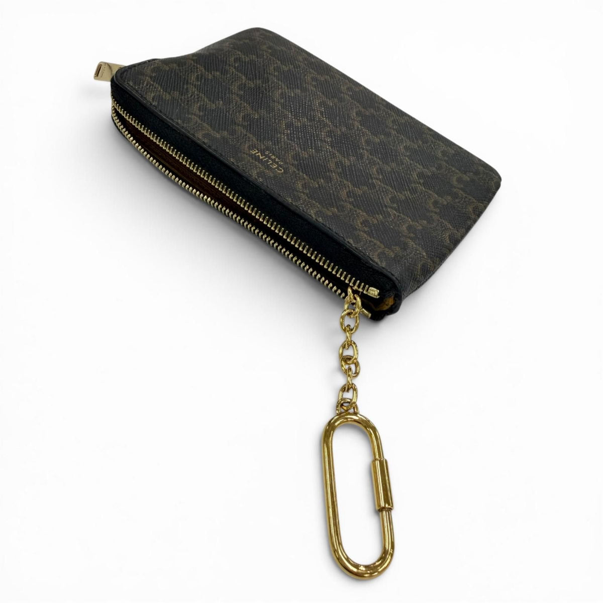 Celine Triomphe Canvas Coin Purse Black with Key Ring — view 7