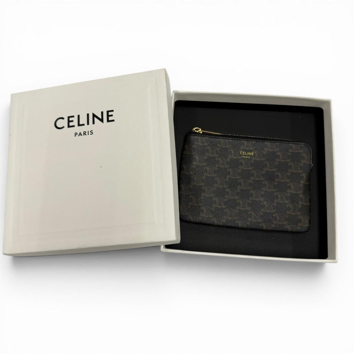 Celine Triomphe Canvas Coin Purse Black with Key Ring — view 2