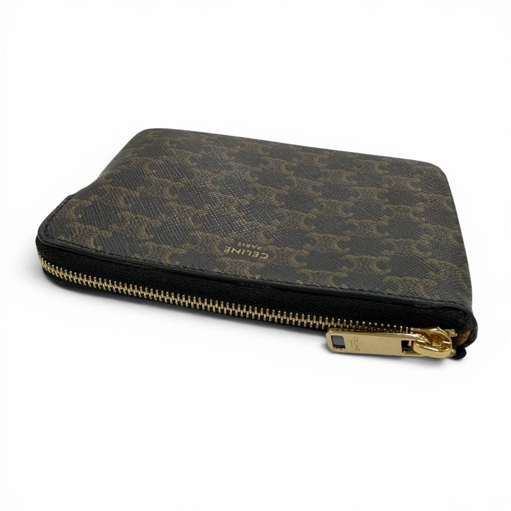 Celine Triomphe Canvas Coin Purse Black with Key Ring — view 6