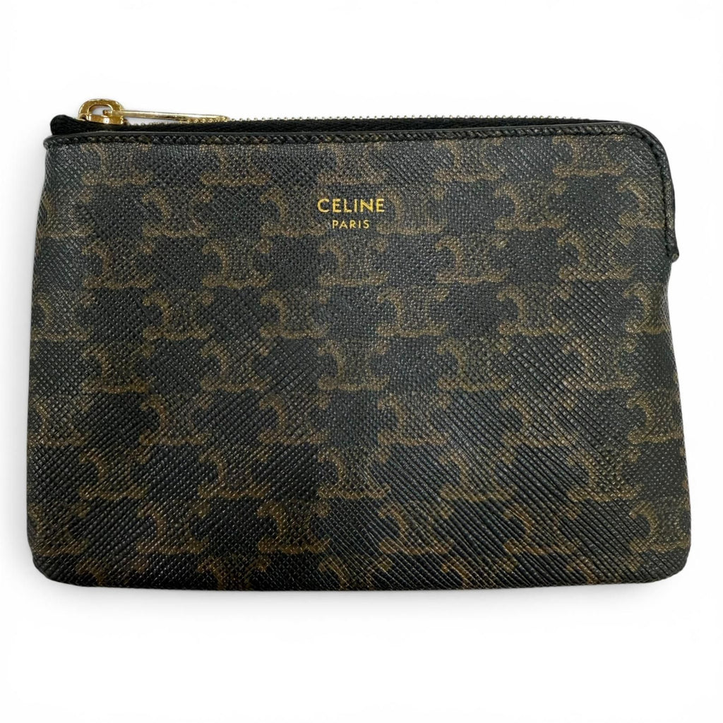 Celine Triomphe Canvas Coin Purse Black with Key Ring