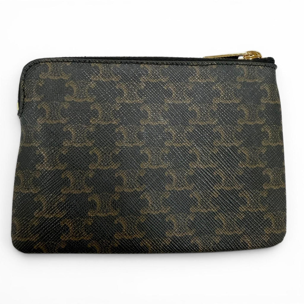 Celine Triomphe Canvas Coin Purse Black with Key Ring — view 3