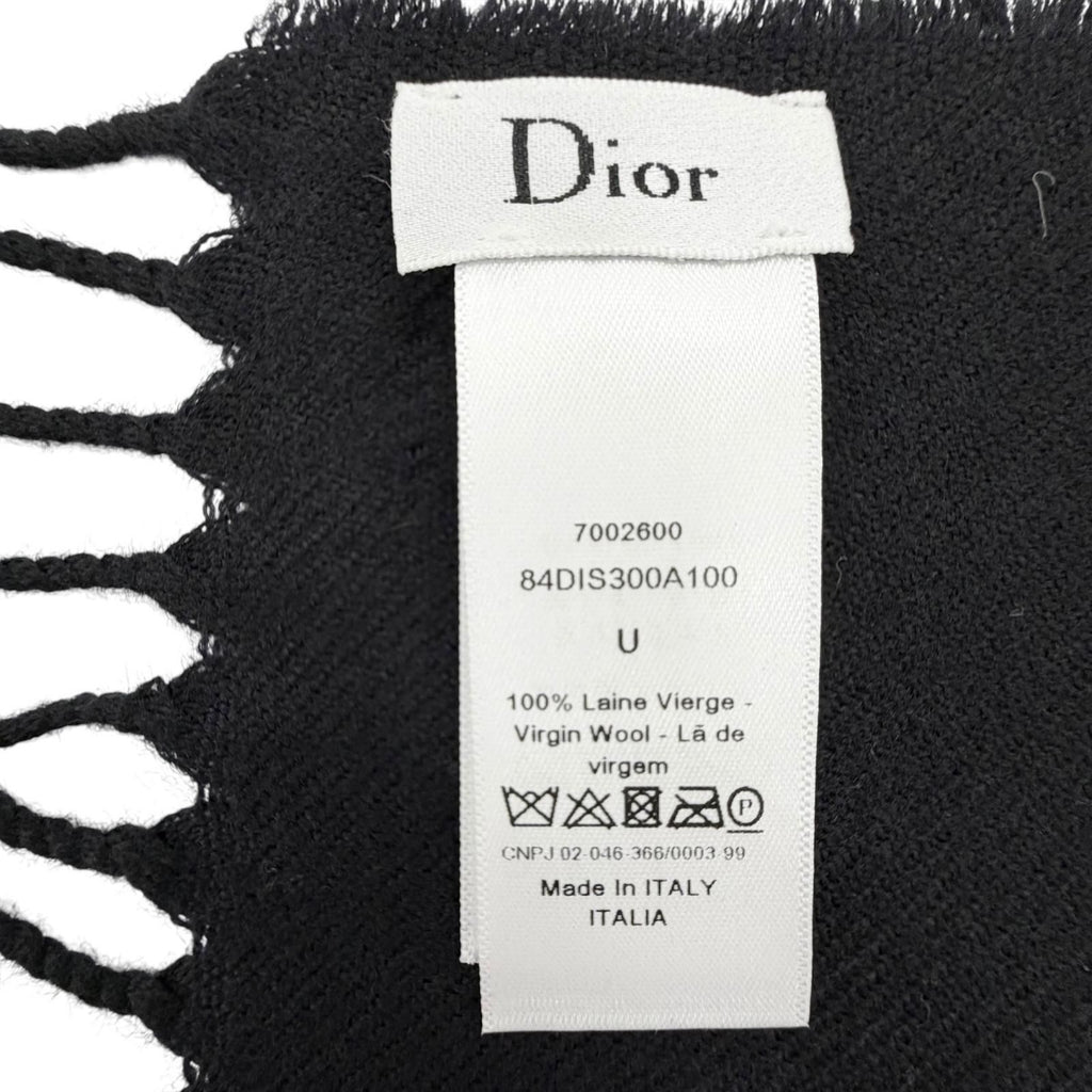Dior Wool 100% Logo Scarf with Fringe Black Gray — view 7