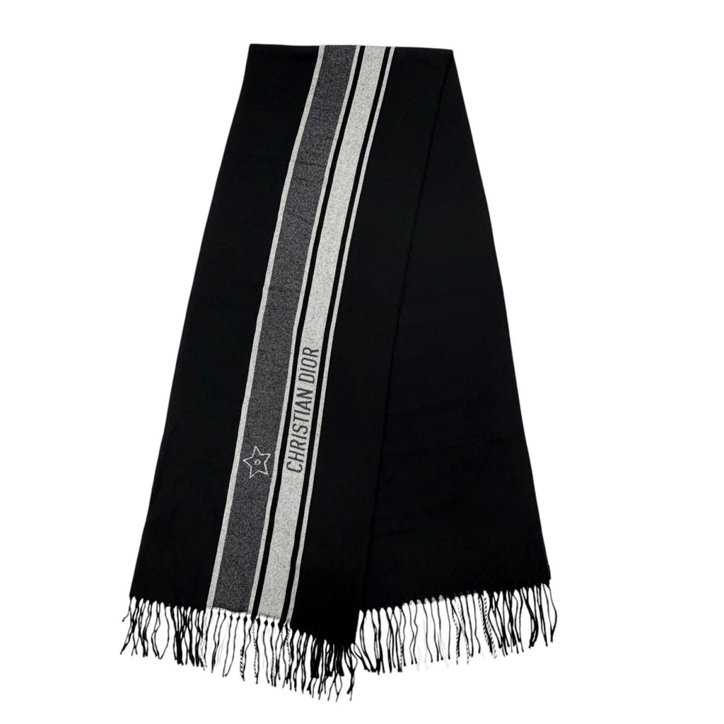 Dior Wool 100% Logo Scarf with Fringe Black Gray — view 3