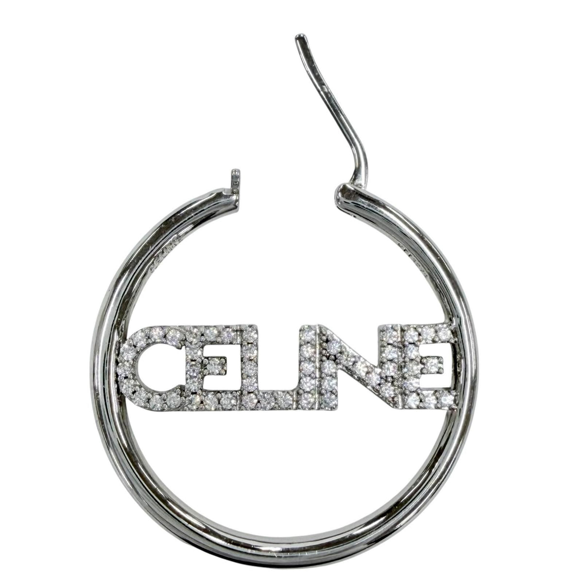 Celine Rhinestone Logo Monochrome Strass Hoop Earrings Silver — view 8