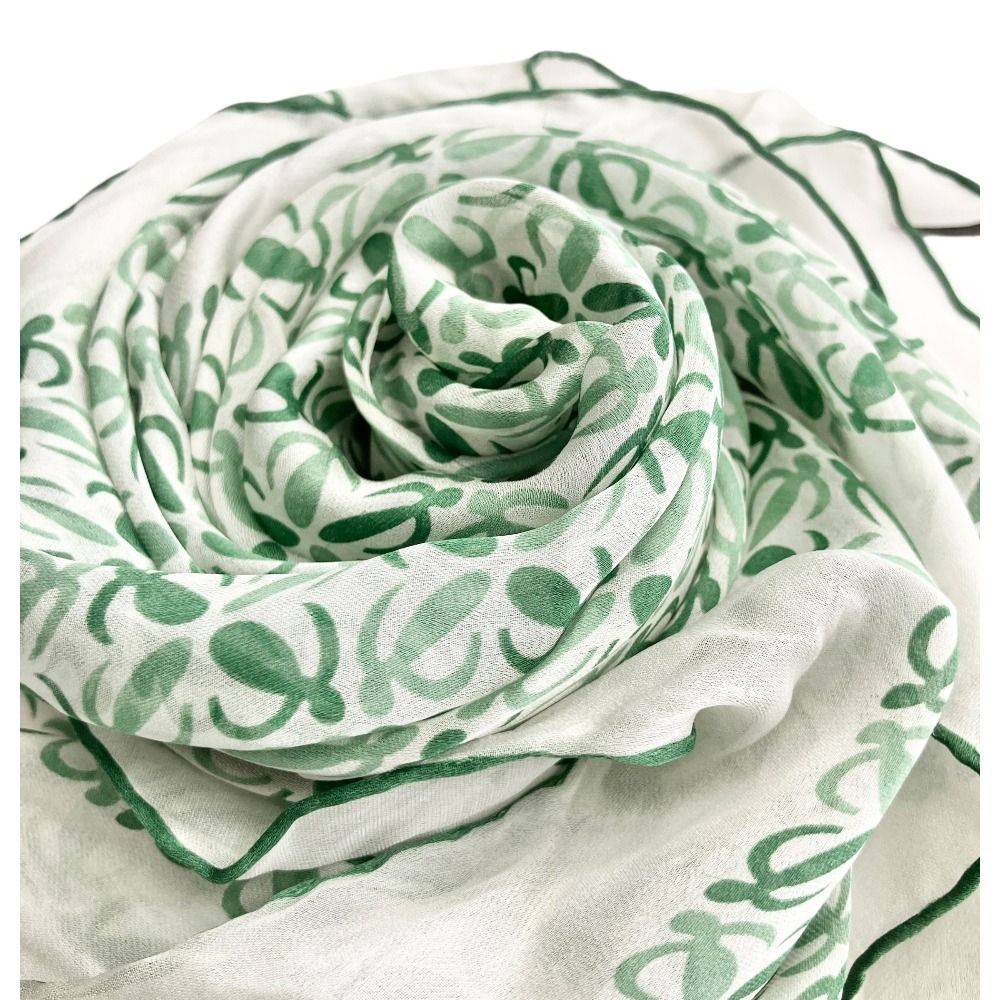 Loewe Vintage Anagram All Over Print Silk Scarf Bandana White Green — view 3