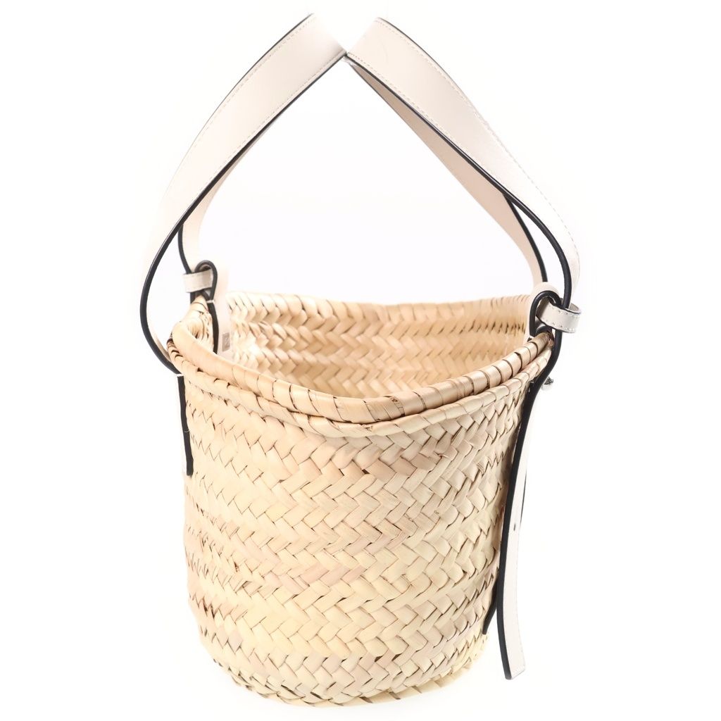 Loewe Anagram Small Basket Bag Handbag Beige White Leather Raffia — view 3