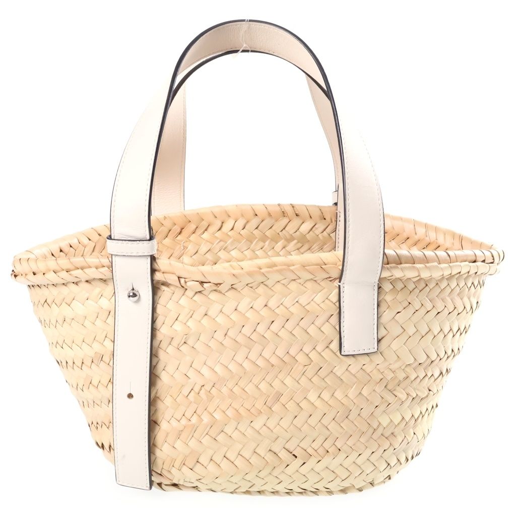Loewe Anagram Small Basket Bag Handbag Beige White Leather Raffia — view 2