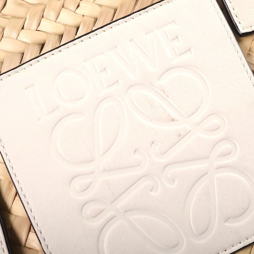 Loewe Anagram Small Basket Bag Handbag Beige White Leather Raffia — view 6
