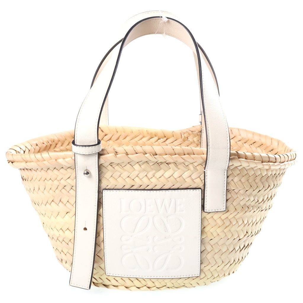 Loewe Anagram Small Basket Bag Handbag Beige White Leather Raffia