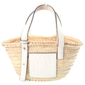 Loewe Anagram Small Basket Bag Handbag Beige White Leather Raffia