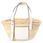 Loewe Anagram Small Basket Bag Handbag Beige White Leather Raffia