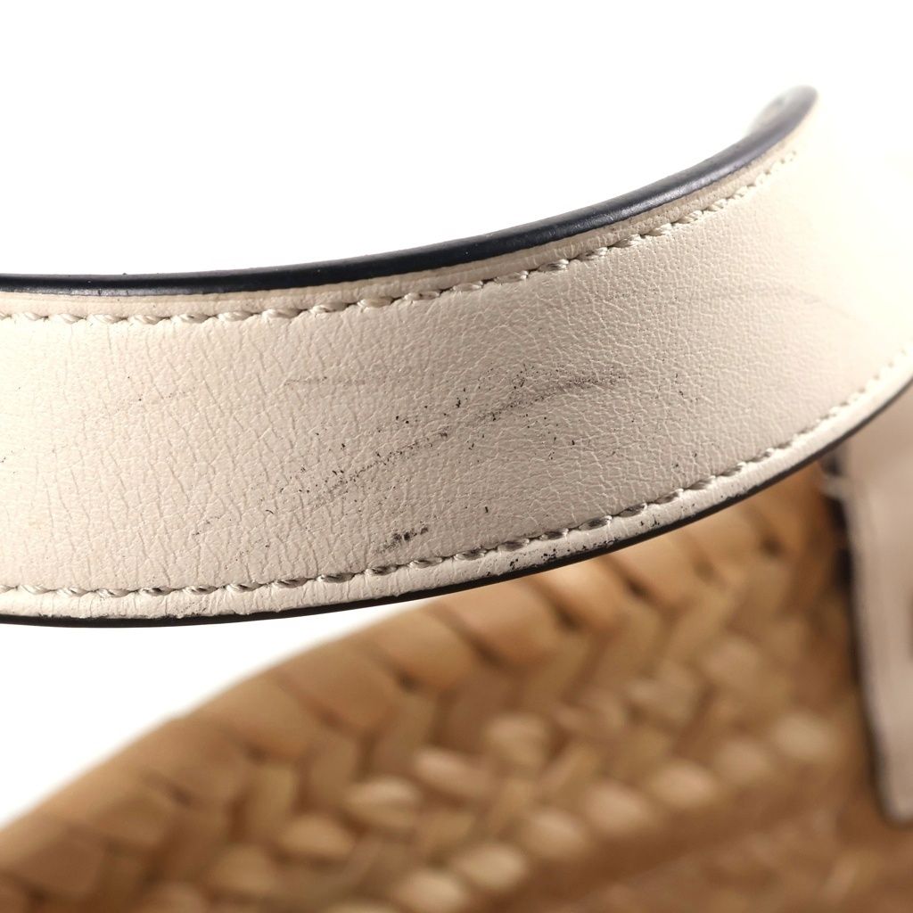 Loewe Anagram Small Basket Bag Handbag Beige White Leather Raffia — view 7