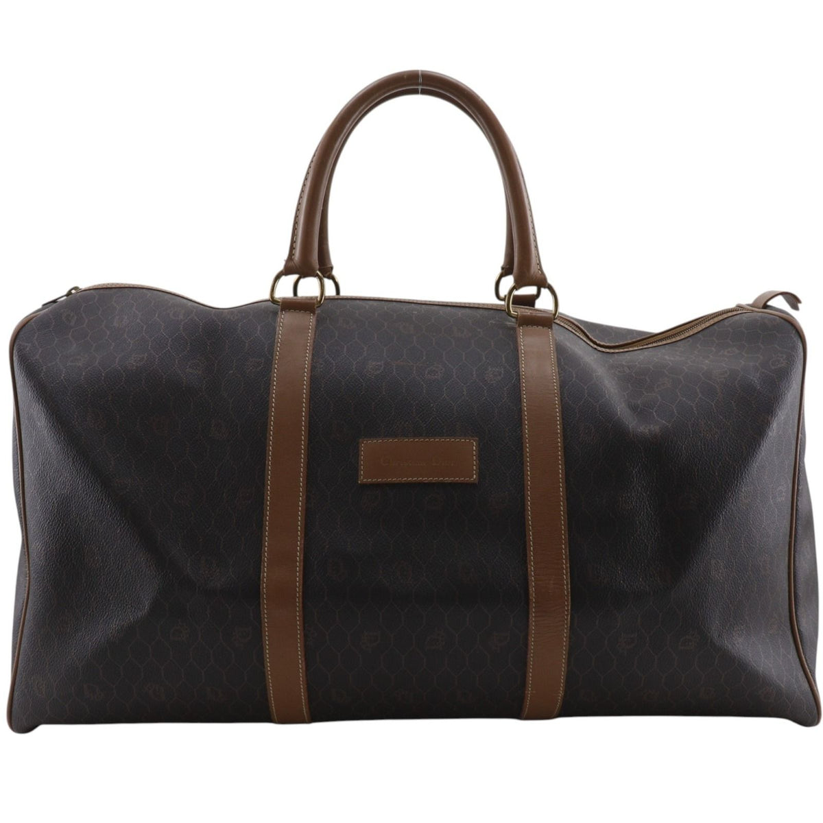 Dior Honeycomb Pattern Vintage Brown Boston Bag