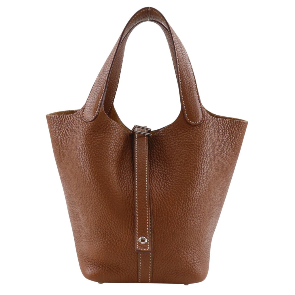 Hermes Picotin Lock 18 PM Taurillon Clemence Gold Brown Silver Handbag