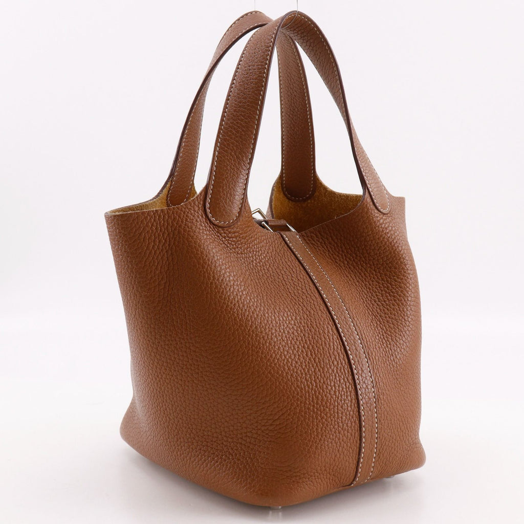 Hermes Picotin Lock 18 PM Taurillon Clemence Gold Brown Silver Handbag — view 3