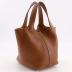 Hermes Picotin Lock 18 PM Taurillon Clemence Gold Brown Silver Handbag — view 3
