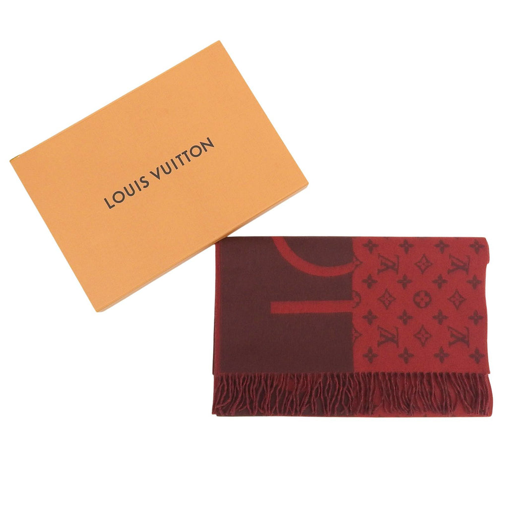 Louis Vuitton Echelpe Monogram Split Cashmere 100% Fringe Scarf Red — view 2