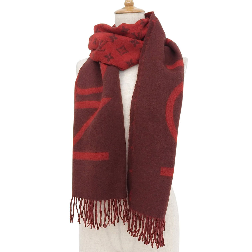 Louis Vuitton Echelpe Monogram Split Cashmere 100% Fringe Scarf Red — view 3