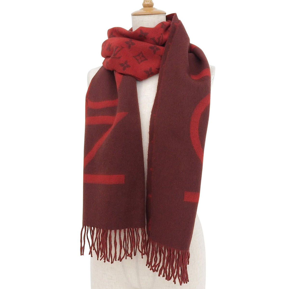 Louis Vuitton Echelpe Monogram Split Cashmere 100% Fringe Scarf Red — view 3