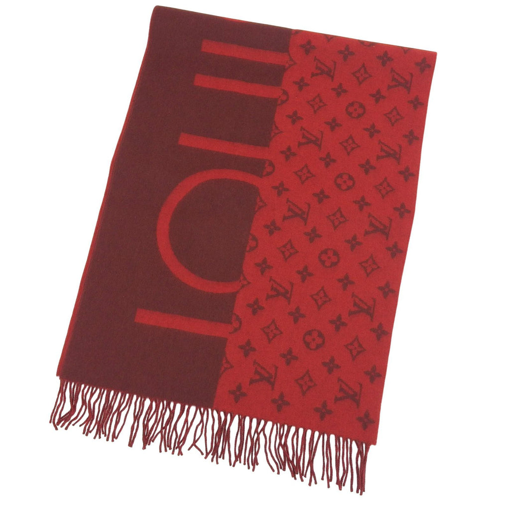 Louis Vuitton Echelpe Monogram Split Cashmere 100% Fringe Scarf Red