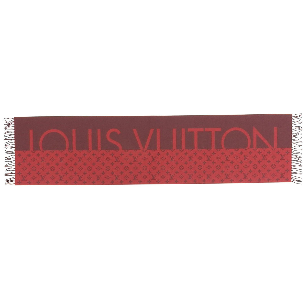 Louis Vuitton Echelpe Monogram Split Cashmere 100% Fringe Scarf Red — view 6