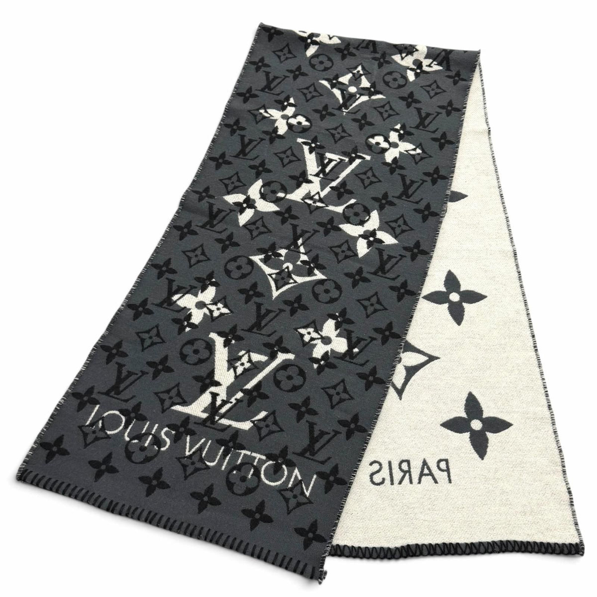 Louis Vuitton Echarpe All You Need Wool Silk Blend Monogram Scarf Gray — view 3