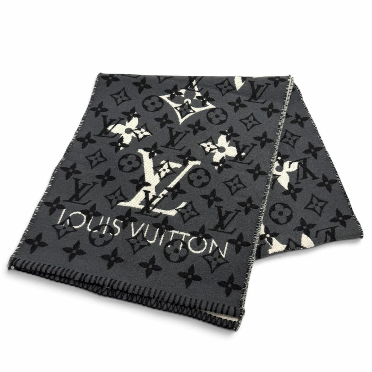 Louis Vuitton Echarpe All You Need Wool Silk Blend Monogram Scarf Gray